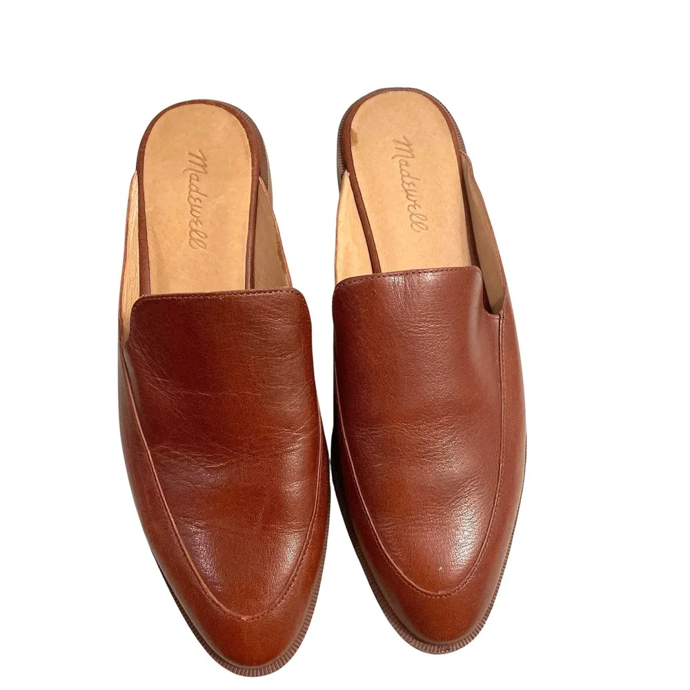 Madewell The Frances slide on leather‎ Loafer Mule Size 8 cognac brown